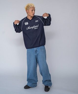 WEGO 【ユニセックス着用ITEM】ゲームロゴメッシュジャガードプルオーバー ネイビー