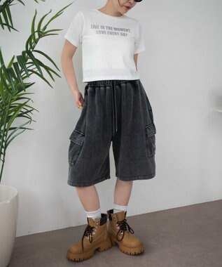 WEGO 【ウエストゴム】スウェットカーゴハーフパンツ スミクロ