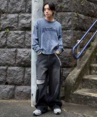 WEGO ブリーチニットグラフィックプルオーバー ネイビー