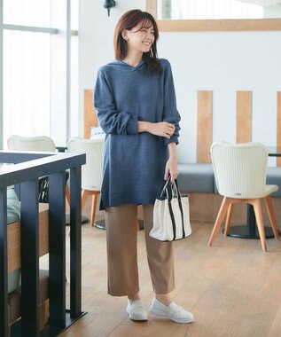 Tiaclasse メランジフーディーニットチュニック ブルー