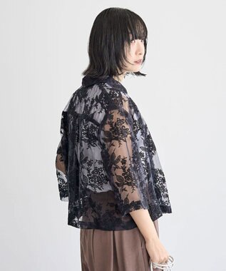 Green Parks オーガンジーレース刺繍半袖シャツ Black