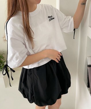 WEGO 2ラインリボングラフィックショートT ホワイト