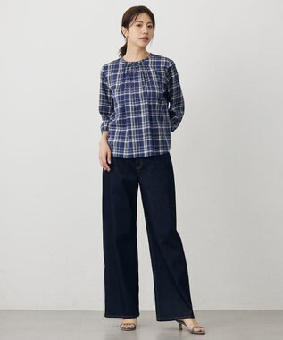 J.PRESS LADIES S 【洗える】BASIC STRETCH DENIM ワイド ストレート デニム インディゴ系