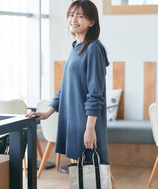 Tiaclasse メランジフーディーニットチュニック ブルー