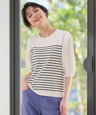 ANY パフスリーブニットプルオーバー オフ×ネイビー