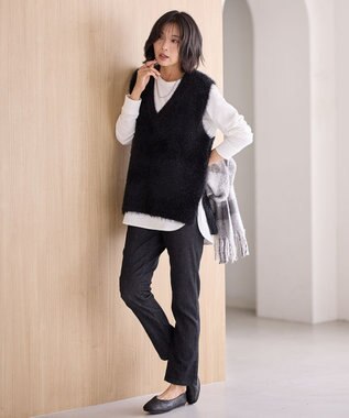 ANY L 【洗濯機可】フェザーニットベスト ブラック