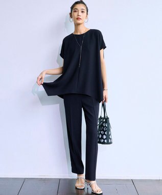 23区 【Oggi7月号掲載/吸水速乾/接触冷感/UVカット】ストレッチジョーゼット テーパード パンツ ネイビー系