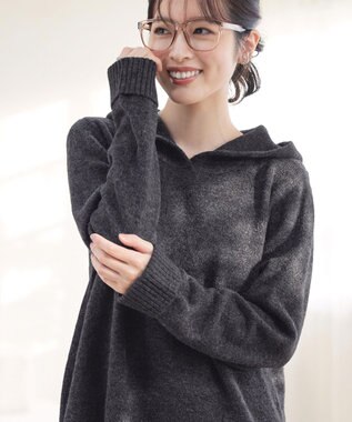 Tiaclasse メランジフーディーニットチュニック チャコールグレー