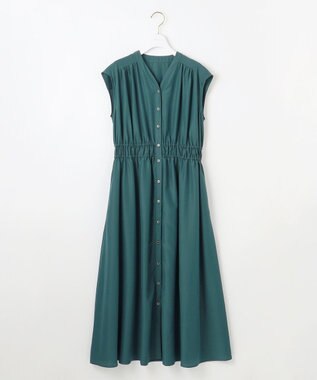 ANY SIS 【洗える】フロントボタンギャザー ワンピース ダークグリーン