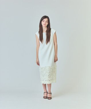 GRACE CONTINENTAL フラワーチュール切替ドレス ホワイト