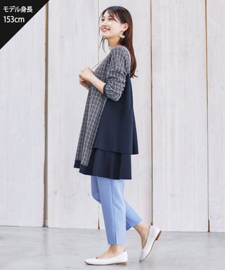 Tiaclasse L 【洗える】スリットテーパードパンツ ブルー