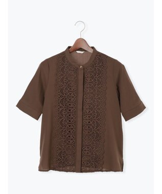 Te chichi 【WEB限定カラーあり】フロントレース5分袖ブラウス モカ