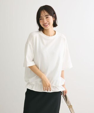 Green Parks 裾ドロスト５分袖ドッキングチュニック White