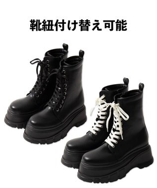 WEGO 厚底ボリュームレースアップショートブーツ ブラック