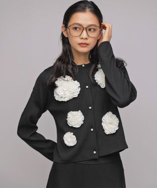  【組曲×setsuko sagittaire】ボンボンフラワーニット カーディガン