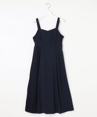 Feroux 【洗える】プリーツコンビ ジャンパースカート ネイビー系