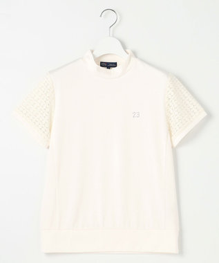 23区GOLF 人気デザインがリバイバル！【WOMEN】レース袖 半袖モックネックシャツ ホワイト系