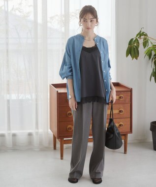 WEGO 【ANGIE VINTAGE】シアーデニムバンドカラーシャツ ブルー