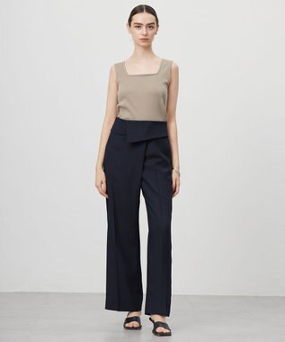 ICB L 【UVケア・接触冷感・速乾・防シワ・洗える】 FluidBackSatin デザインワイドパンツ ネイビー系