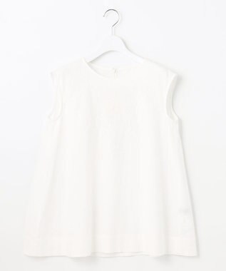 UNFILO 【撥水】レーヨン麻ライト刺繍ブラウス ホワイト系