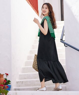 Tiaclasse 肩掛けボーダーフェイクカーデ グリーン