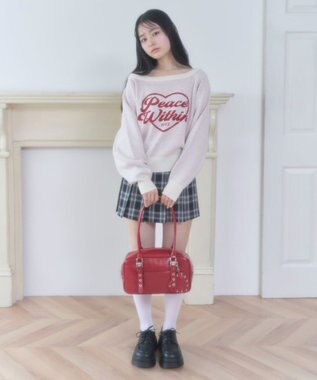 WEGO スタッズハートチャーム付きハトメボストン レッド