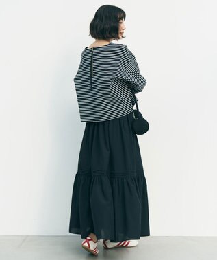 UNFILO ドライタッチリブ バックZIP ボーダートップス ネイビー×オフ