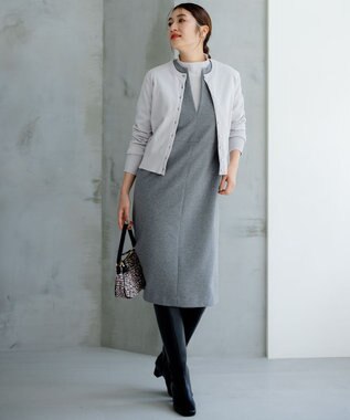 組曲 【洗える・6色展開】Elenaベーシックニット カーディガン ライトグレー系