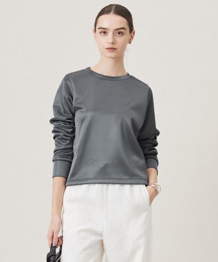 【洗える】サテンボンディング クルーネックプルオーバー