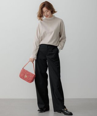 23区 S 【洗える】ヴィスコースストレッチ レースコンビ ニット ベージュ系