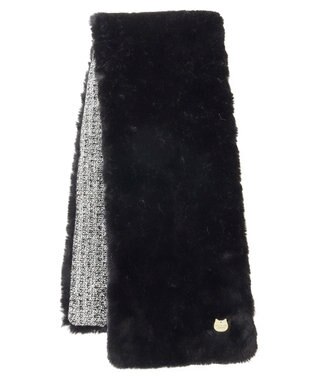 MOONBAT PAUL & JOE ACCESSOIRES フェイクファー×ツイード リバーシブルマフラー ブラック