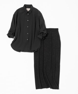 UNFILO 【MAG×スタイリストコラボ】イージーケアシャツ×ラメIラインスカート ブラック×ブラック