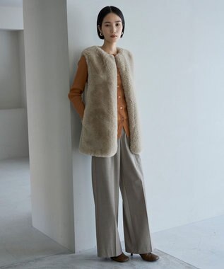 UNFILO シアーリブ ニットカーディガン キャメル