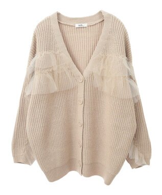 earth music&ecology チュールフリルカーディガン Beige