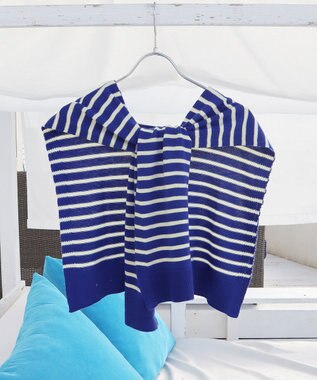 Tiaclasse 肩掛けボーダーフェイクカーデ ブルー