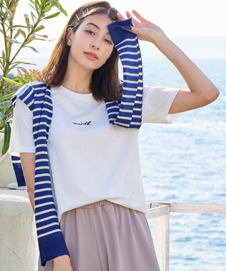 Tiaclasse 肩掛けボーダーフェイクカーデ ブルー