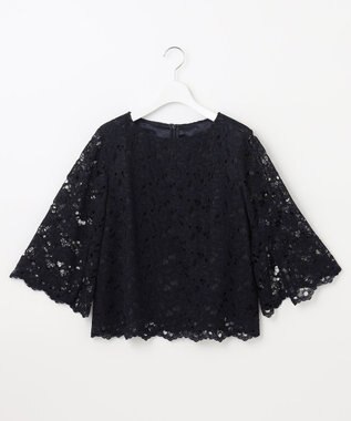 自由区 【セットアップ対応・洗える・XSサイズあり】レースコンビ ブラウス ネイビー系