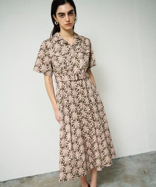 GRACE CONTINENTAL パームモチーフシャツワンピース カーキ