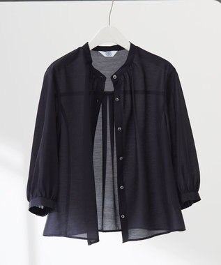 J.PRESS LADIES 【洗える】シアーブライトローン バンドカラー ブラウス ネイビー系