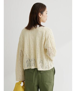 Green Parks 格子柄編みニットカーディガン Ivory