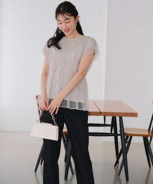 ANY SIS 【洗える】チュールペプラム ブラウス ライトグレー系