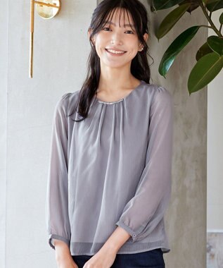  【洗える】ドビーシフォンパールブラウス