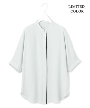 ICB L 【先行予約・WEB限定カラーあり】BackSatinAmunzen 5分袖バンドカラーブラウス アッシュブルー［WEB限定］