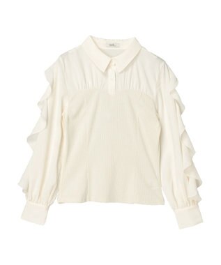 earth music&ecology ドッキングフリルシャツ見えプルオーバー Ivory