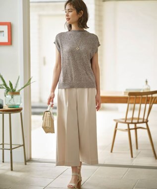 組曲 【WEB限定・前後着用可】コットンポリエステル杢プルオーバー ニット ブラウン系