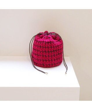 UNBILLION カシュカシュ cachecache / サテンリボン編み込み巾着ショルダー ピンク