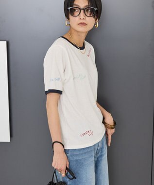 AMERICAN HOLIC ランダムロゴ刺繍リンガーTシャツ White