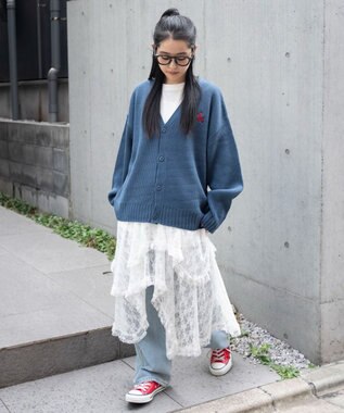 WEGO 【ユニセックス着用ITEM】ワンポイントニットカーディガン ブルー