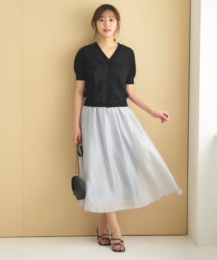 Feroux 【ご好評につき今季も登場！】チュールコンビパフスリーブ ニット ブラック系