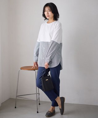 ANY L 【洗濯機可/ウエストゴム/ストレッチ/裏起毛】エブリデイベーシックデイリーパンツ ネイビー